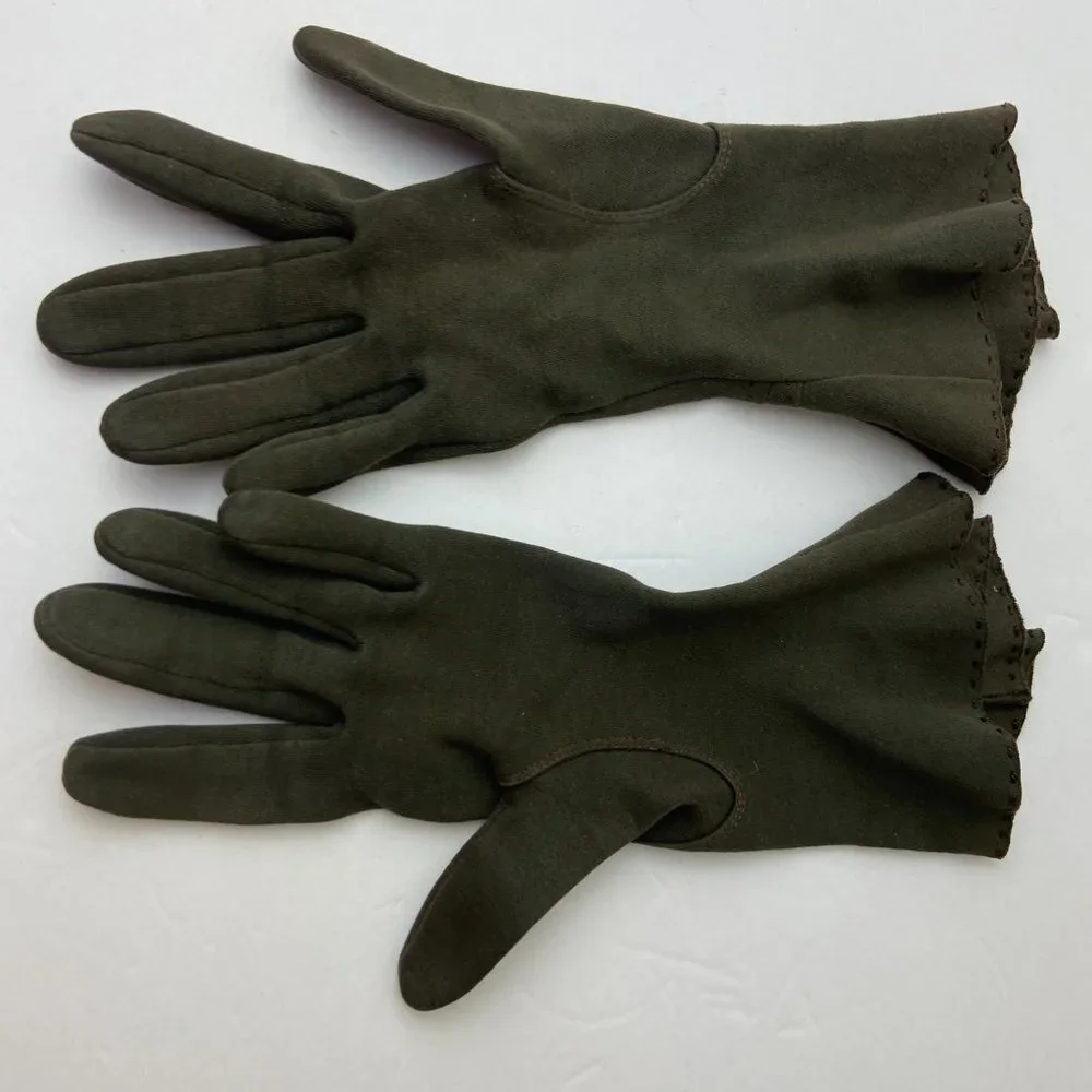Vintage Gloves Grey-green Pleats Size 6 1/2